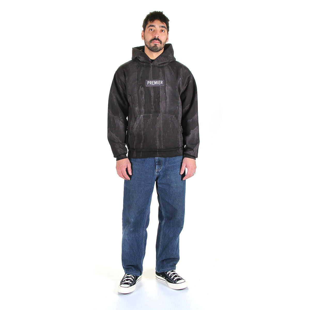 Premier | Drip Dyed Box Logo Hoodie
Color : Black