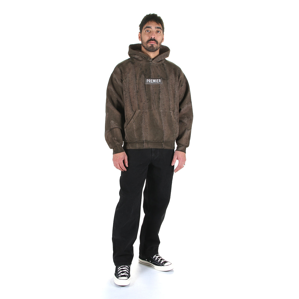 Premier | Drip Dyed Box Logo Hoodie
Color : Olive